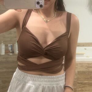 Brown Twist Front Women's Top size small